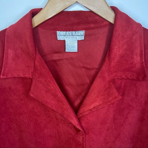 Vintage Dress barn red suede button up long sleeve - Picture 3 of 9